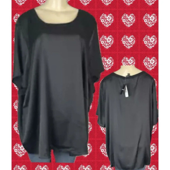 Torrid Tops - Torrid Plus 3 Black Satin Crew Neckline Short Sleeve Tee